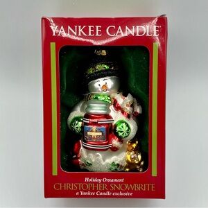 Yankee Candle Christopher Snowbrite Blown Glass Snowman Christmas Ornament NEW
